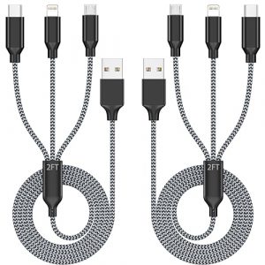 JJDSNL 3-in-1 Multi Charging Cable – 2ft, 2 Pack